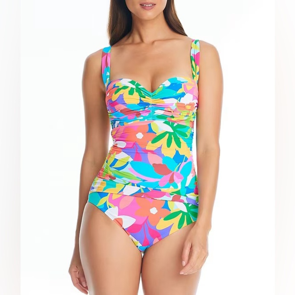 NWOT Bleu Rod Beattie Away We Go Floral Shirred Bandeau Underwire One Piece